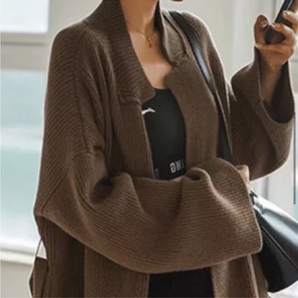 Chunky Over The Knee Rib Brown Cardigan Coat Pockets Belted Maxi Long Duster - Picture 4 of 13